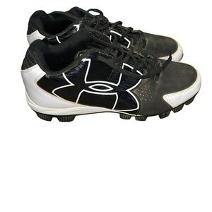 mens Under Armour black white low baseball cleats sports shoes size 10